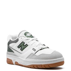 New Balance N550 White and Dark Green Athletic Shoes
